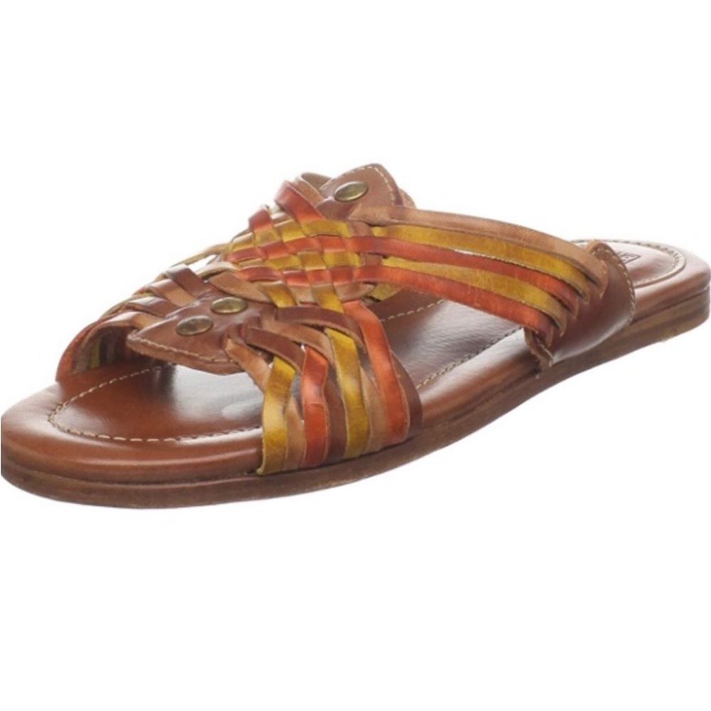 Frye 3 Tone Brown Jacey Huarache Boho Slide Sandals NWT Sz 5.5